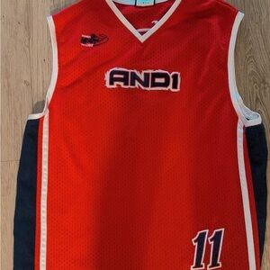 And1 Red Basketball Jersey with Navy & White Trim. MEN